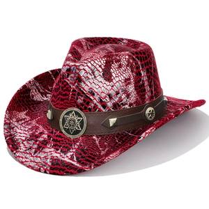 Cappello da cowboy western classico con motivo coccodrillo rosso e finitura metallica