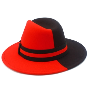 Klassischer zweifarbiger Fedora-Hut in Rot und Schwarz mit breiter Krempe für Damen und Herren