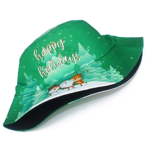 Primer plano del estampado Happy Holidays con muñeco de nieve en gorro de pescador verde
