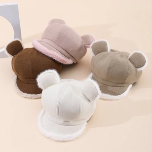 Cute winter plush octagonal hats with cat ears in various colors for cozy warmth