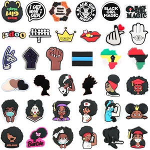 Juego de 36 dijes de PVC para zapatos con temas de Black Girl Magic y enfermera para zuecos
