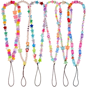 Bunte Perlen Handykette Handgelenkschlaufe Harz Bonbonfarbe Schmetterling Herz Stern Buchstabenperlen Handyanhänger Kette Für Damen Mädchen
