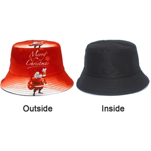 Sombrero de pescador reversible con estampado navideño rojo y un lado interior negro