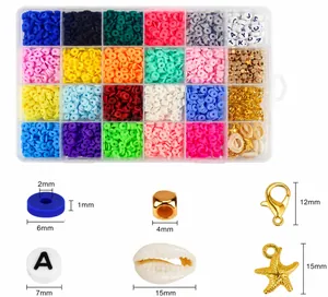 Λεπτομερής προβολή σετ χαντρών DIY με δίσκους από πολυμερή πηλό 6mm και χρυσά εξαρτήματα