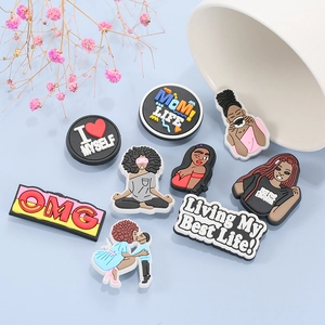 9-piece set of PVC shoe charms featuring Black Women Empowerment and Mom Life themes