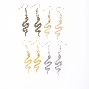 Snake hook earrings set in bronze gold and silver finish with detailed scale texture