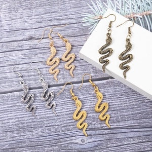 Vintage Alloy Snake Dangle Earrings For Women Antique Bronze Gold Silver Plated Snake Shape Animal Drop Earrings Jewelry Gift