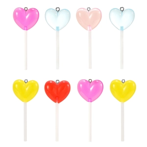 Lot de 8 pendentifs sucettes en forme de cœur en résine colorée pour la création de bijoux