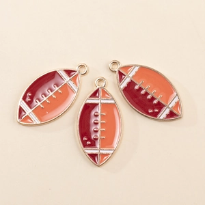 Detail showing American football enamel pendants with golden metal base and hanging rings