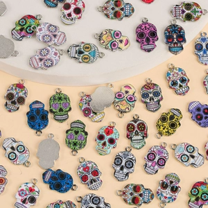 Colorful sugar skull alloy pendants for DIY jewelry making necklaces and bracelets