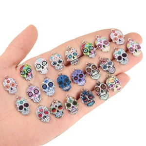 Set of 21 colorful sugar skull charms in alloy enamel for DIY jewelry making