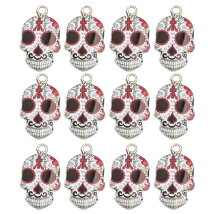 Set of 12 colorful Day of the Dead skull pendants for DIY jewelry making accessories