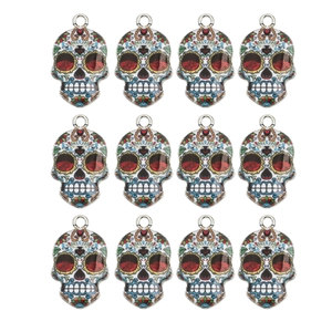 Set of 12 colorful sugar skull charms with enamel finish for DIY jewelry making