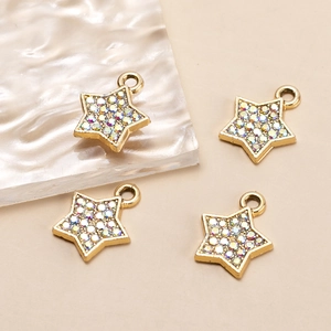 Set of four star-shaped gold alloy jewelry pendants with multi-color AB rhinestones