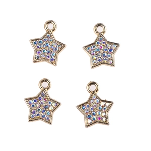 Set of four star-shaped alloy pendants with colorful rhinestones and gold metal base