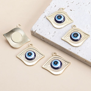 Blue evil eye rhombus charm pendants in gold plating for DIY jewelry necklaces