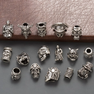 Vintage Alloy Viking Skull Celtic Knot Beads Antique Silver Large Hole Beads For Hair Beard Paracord DIY Jewelry Making