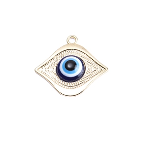 Golden alloy evil eye pendant with blue resin bead for DIY jewelry making and necklaces
