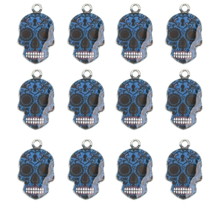 Detailed set of 12 colorful skull alloy pendants with floral patterns for DIY jewelry