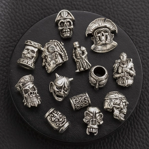Set of Viking silver beads with skull and helmet designs for DIY jewelry and hair accessories