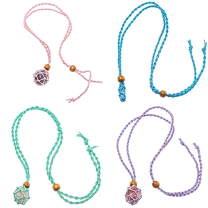 Handmade stone holder necklace with adjustable woven rope in four vibrant colors