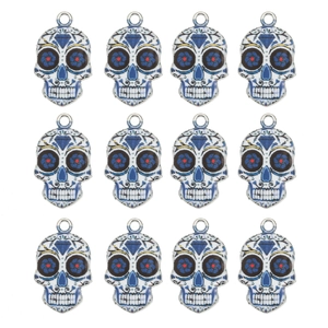 Set of 12 colorful sugar skull alloy charms for DIY necklaces and bracelets making
