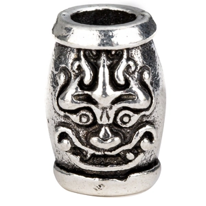 Vintage silver viking bead with tribal mask carving for hair and DIY jewelry accessories