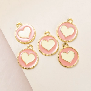 Enamel Alloy Heart Round Plate Pendants For DIY Earring Necklace Bracelet Making Colorful Heart Charms Jewelry Findings Accessories