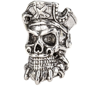 Macro view of vintage silver pirate skull bead with antique finish for DIY jewelry