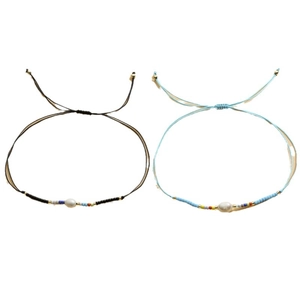 Ensemble de bracelets bohèmes en cordon ciré avec perle baroque et perles colorées