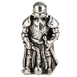 Detailed macro view of a medieval knight figurine in antique silver zinc alloy with flail