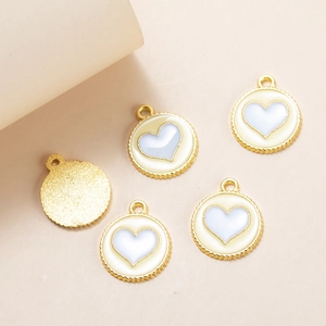 Round alloy heart charms with colorful enamel finish for DIY jewelry and necklaces