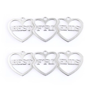 Ensemble de 3 pendentifs cœur en alliage argenté gravés Best Friends pour bijoux DIY