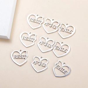 Lot de trois pendentifs d'amitié en forme de cœur en alliage argenté pour bijoux DIY