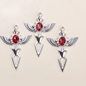 Pendentifs ailes en alliage argenté avec gemmes rouges pour création de bijoux
