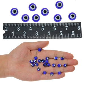 Perles en résine œil bleu 8mm pour création bijoux DIY avec échelle de mesure