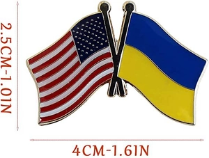 Detail showing USA and Ukraine flags lapel pin size of 4.0cm width in enamel finish