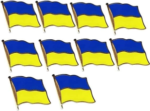 Detailed set of ten Ukrainian flag lapel pins with blue and yellow enamel in gold plating