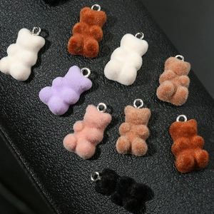 Mini Flocked Bear Pendants Resin Animal Charms For DIY Jewelry Making Necklace Earring Crafts Accessories Handmade Materials