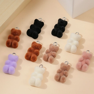 Miniature double-sided flocked bear pendants in assorted colors for DIY jewelry making