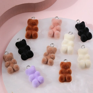 Miniature flocked bear pendants for DIY jewelry making in various assorted colors