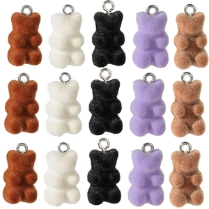 Mini flocked bear charm set in five colors for DIY earrings and necklace jewelry