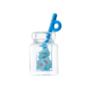 Miniature resin fruit cup with blue flowers and blue straw for DIY jewelry making