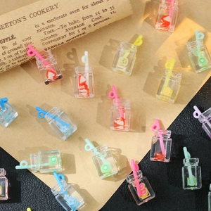 Miniature resin fruit tea charms with colorful straws for DIY crafts and jewelry