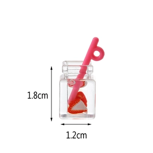 Miniature resin strawberry drink charm with 1.8cm height and pink straw for DIY crafts