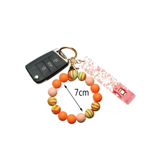 Colorful silicone beaded wristlet keychain with gold clasp and 7cm inner diameter bracelet