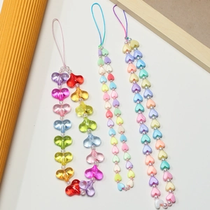 Colorful resin heart beaded phone charms with transparent acrylic and macaron beads