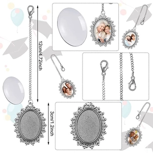 Silver graduation cap photo charm pendant with vintage embossed frame and lobster clasp