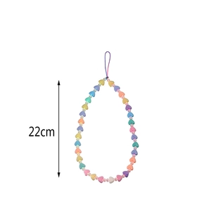 Colorful macaron heart beaded phone strap, 22cm long, acrylic trendy handmade accessory