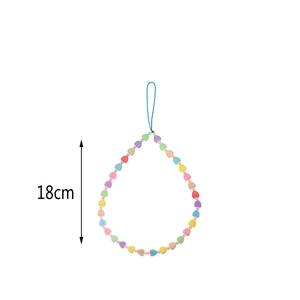 18cm colorful acrylic heart beaded phone charm strap with vibrant macaron color beads